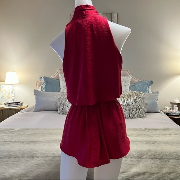 BCBGMAXAZRIA Red Celline XXS Sleeveless Pussycat Bow High Waist Peplum Blouse - Picture 3 of 14